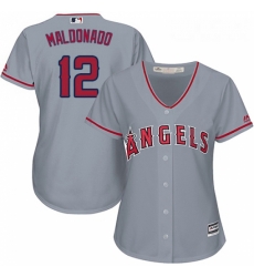 Womens Majestic Los Angeles Angels of Anaheim 12 Martin Maldonado Replica Grey Road Cool Base MLB Jersey