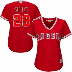 Womens Majestic Los Angeles Angels of Anaheim 29 Rod Carew Replica Red Alternate MLB Jersey