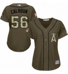 Womens Majestic Los Angeles Angels of Anaheim 56 Kole Calhoun Replica Green Salute to Service MLB Jersey