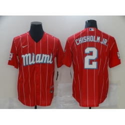 Men Miami Marlins 2 Jazz Chisholm Nike 2021 City Connect Cool Base MLB Jersey Red