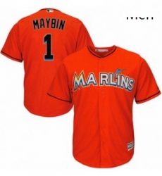 Mens Majestic Miami Marlins 1 Cameron Maybin Replica Orange Alternate 1 Cool Base MLB Jersey 