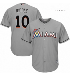 Mens Majestic Miami Marlins 10 JT Riddle Replica Grey Road Cool Base MLB Jersey 