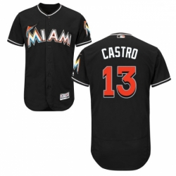 Mens Majestic Miami Marlins 13 Starlin Castro Black Alternate Flex Base Authentic Collection MLB Jersey