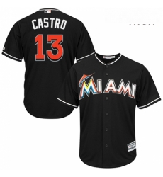 Mens Majestic Miami Marlins 13 Starlin Castro Replica Black Alternate 2 Cool Base MLB Jersey 