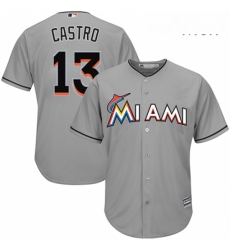 Mens Majestic Miami Marlins 13 Starlin Castro Replica Grey Road Cool Base MLB Jersey 