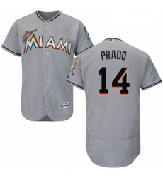 Mens Majestic Miami Marlins 14 Martin Prado Grey Road Flex Base Authentic Collection MLB Jersey