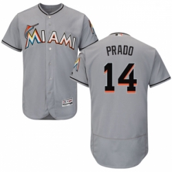 Mens Majestic Miami Marlins 14 Martin Prado Grey Road Flex Base Authentic Collection MLB Jersey