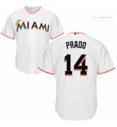 Mens Majestic Miami Marlins 14 Martin Prado Replica White Home Cool Base MLB Jersey