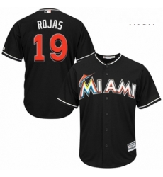 Mens Majestic Miami Marlins 19 Miguel Rojas Replica Black Alternate 2 Cool Base MLB Jersey 