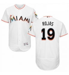 Mens Majestic Miami Marlins 19 Miguel Rojas White Home Flex Base Authentic Collection MLB Jersey