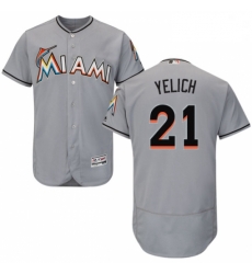 Mens Majestic Miami Marlins 21 Christian Yelich Grey Road Flex Base Authentic Collection MLB Jersey