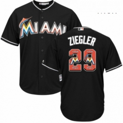 Mens Majestic Miami Marlins 29 Brad Ziegler Authentic Black Team Logo Fashion Cool Base MLB Jersey 