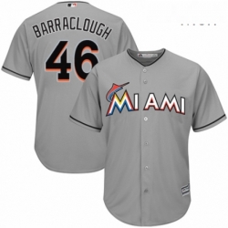 Mens Majestic Miami Marlins 46 Kyle Barraclough Replica Grey Road Cool Base MLB Jersey 