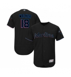 Mens Miami Marlins 18 Neil Walker Black Alternate Flex Base Authentic Collection Baseball Jersey