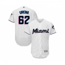 Mens Miami Marlins 62 Jose Urena White Home Flex Base Authentic Collection Baseball Jersey