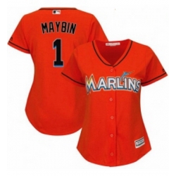 Womens Majestic Miami Marlins 1 Cameron Maybin Authentic Orange Alternate 1 Cool Base MLB Jersey 