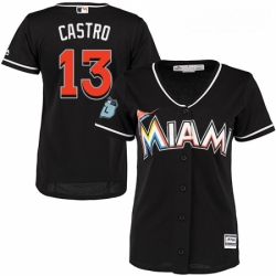 Womens Majestic Miami Marlins 13 Starlin Castro Authentic Black Alternate 2 Cool Base MLB Jersey 