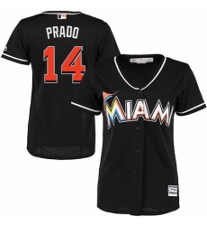 Womens Majestic Miami Marlins 14 Martin Prado Authentic Black Alternate 2 Cool Base MLB Jersey