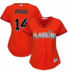 Womens Majestic Miami Marlins 14 Martin Prado Replica Orange Alternate 1 Cool Base MLB Jersey