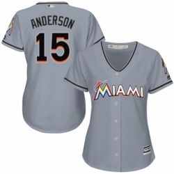 Womens Majestic Miami Marlins 15 Brian Anderson Authentic Grey Road Cool Base MLB Jersey 