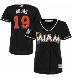 Womens Majestic Miami Marlins 19 Miguel Rojas Replica Black Alternate 2 Cool Base MLB Jersey 