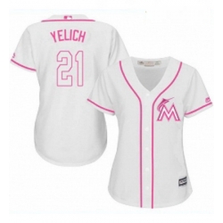 Womens Majestic Miami Marlins 21 Christian Yelich Authentic White Fashion Cool Base MLB Jersey