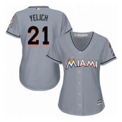 Womens Majestic Miami Marlins 21 Christian Yelich Replica Grey Road Cool Base MLB Jersey