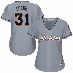 Womens Majestic Miami Marlins 31 Jeff Locke Authentic Grey Road Cool Base MLB Jersey