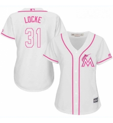 Womens Majestic Miami Marlins 31 Jeff Locke Replica White Fashion Cool Base MLB Jersey