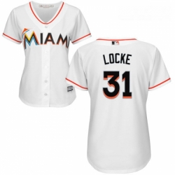 Womens Majestic Miami Marlins 31 Jeff Locke Replica White Home Cool Base MLB Jersey