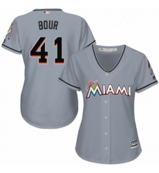 Womens Majestic Miami Marlins 41 Justin Bour Replica Grey Road Cool Base MLB Jersey 