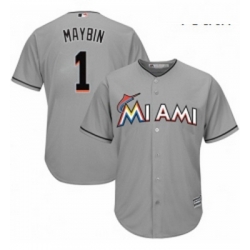 Youth Majestic Miami Marlins 1 Cameron Maybin Authentic Grey Road Cool Base MLB Jersey 