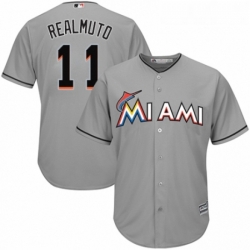 Youth Majestic Miami Marlins 11 J T Realmuto Authentic Grey Road Cool Base MLB Jersey 