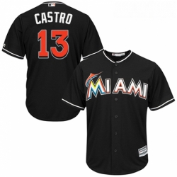 Youth Majestic Miami Marlins 13 Starlin Castro Authentic Black Alternate 2 Cool Base MLB Jersey 