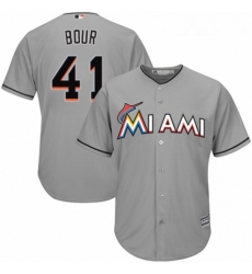 Youth Majestic Miami Marlins 41 Justin Bour Replica Grey Road Cool Base MLB Jersey 