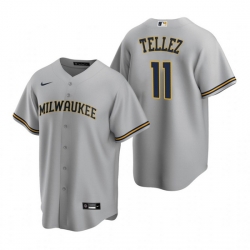 Men Milwaukee Brewers 11 Rowdy Tellez Grey Cool Base Stitched Jerse