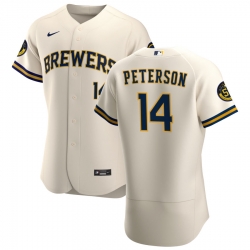 Men Milwaukee Brewers 14 Jace Peterson Men Nike Cream Home 2020 Flex Base Player MLB Jersey