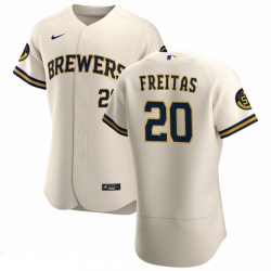 Men Milwaukee Brewers 20 David Freitas Men Nike Cream Home 2020 Flex Base Player MLB Jersey