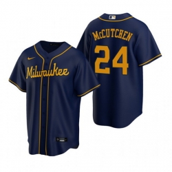 Men Milwaukee Brewers 24 Andrew McCutchen Navy Cool Base Stitched Jerse