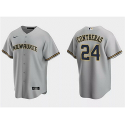 Men Milwaukee Brewers 24 William Contreras Grey Cool Base Stitched Jersey