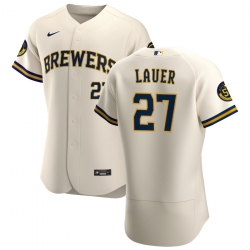 Men Milwaukee Brewers 27 Eric Lauer Men Nike Cream Home 2020 Flex Base Player MLB Jersey