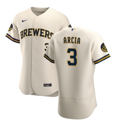 Men Milwaukee Brewers 3 Orlando Arcia Men Nike Cream Home 2020 Flex Base Player MLB Jersey