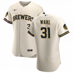 Men Milwaukee Brewers 31 Bobby Wahl Men Nike Cream Home 2020 Flex Base Player MLB Jersey