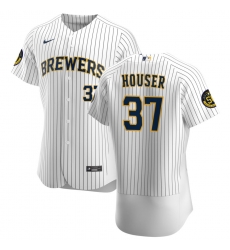 Men Milwaukee Brewers 37 Adrian Houser Men Nike White Home 2020 Flex Base Player MLB Jersey