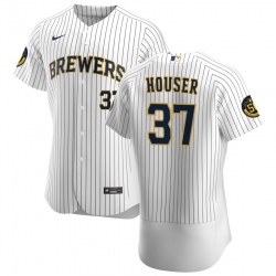 Men Milwaukee Brewers 37 Adrian Houser Men Nike White Home 2020 Flex Base Player MLB Jersey