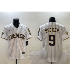 Men Milwaukee Brewers 9 Bob Uecker White With Home Patch Limited Stitched Baseball Jersey