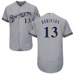 Mens Majestic Milwaukee Brewers 13 Glenn Robinson Grey Flexbase Authentic Collection MLB Jersey