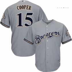 Mens Majestic Milwaukee Brewers 15 Cecil Cooper Replica Grey Road Cool Base MLB Jersey 