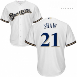 Mens Majestic Milwaukee Brewers 21 Travis Shaw Replica White Home Cool Base MLB Jersey