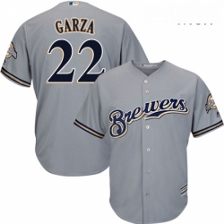 Mens Majestic Milwaukee Brewers 22 Matt Garza Replica Grey Road Cool Base MLB Jersey